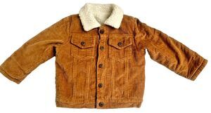 Brown Tan Corduroy Sherpa Fleece Lined Jacket Boy's XS 3-4 T - Snap Button Down